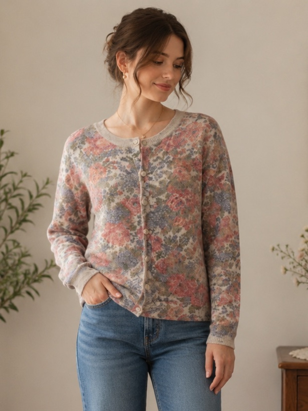 Grandmacore Floral Knit Cardigan Cottagecore Coquette Women M/L Fairy Prairie